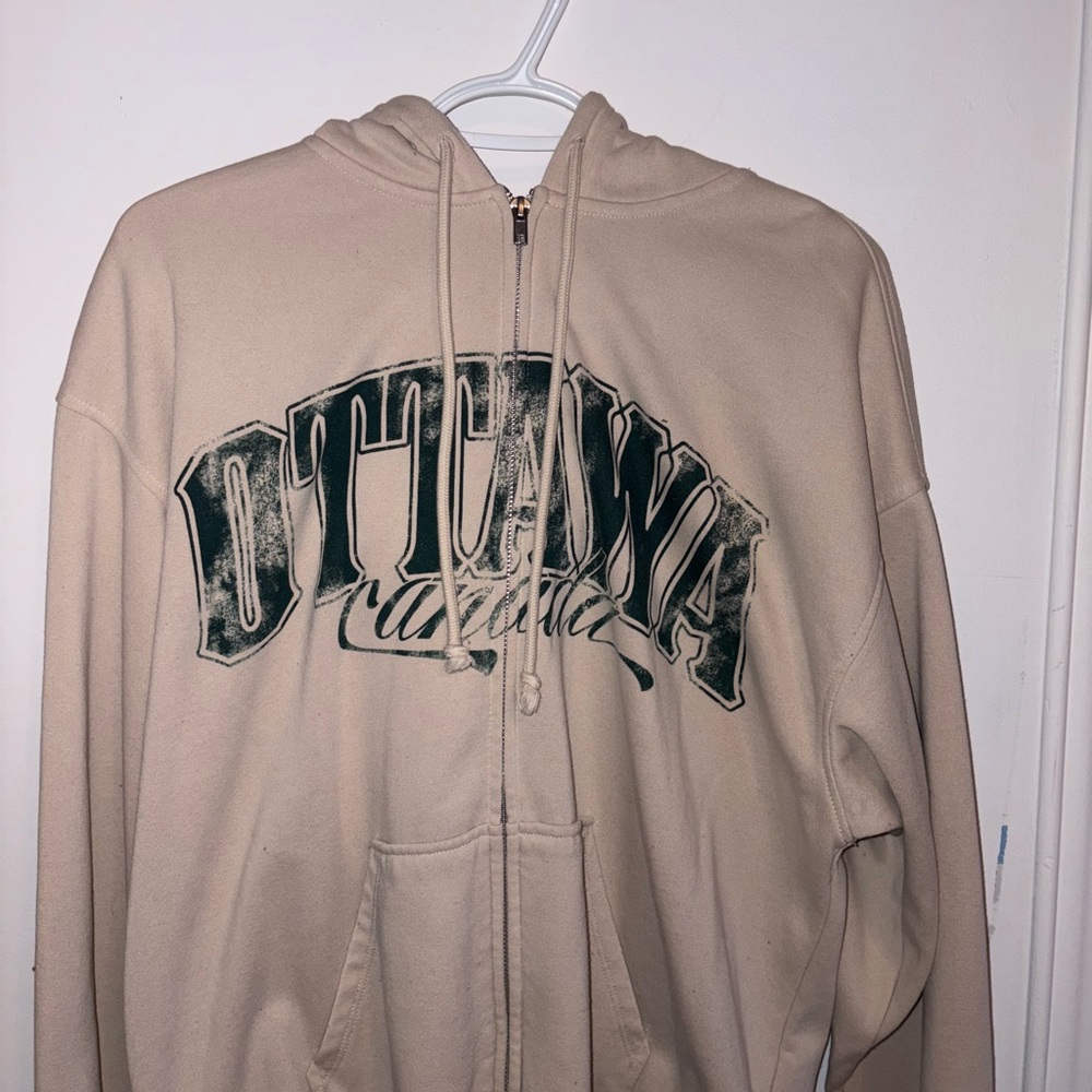 H&M Beige Hoodie with Green Print